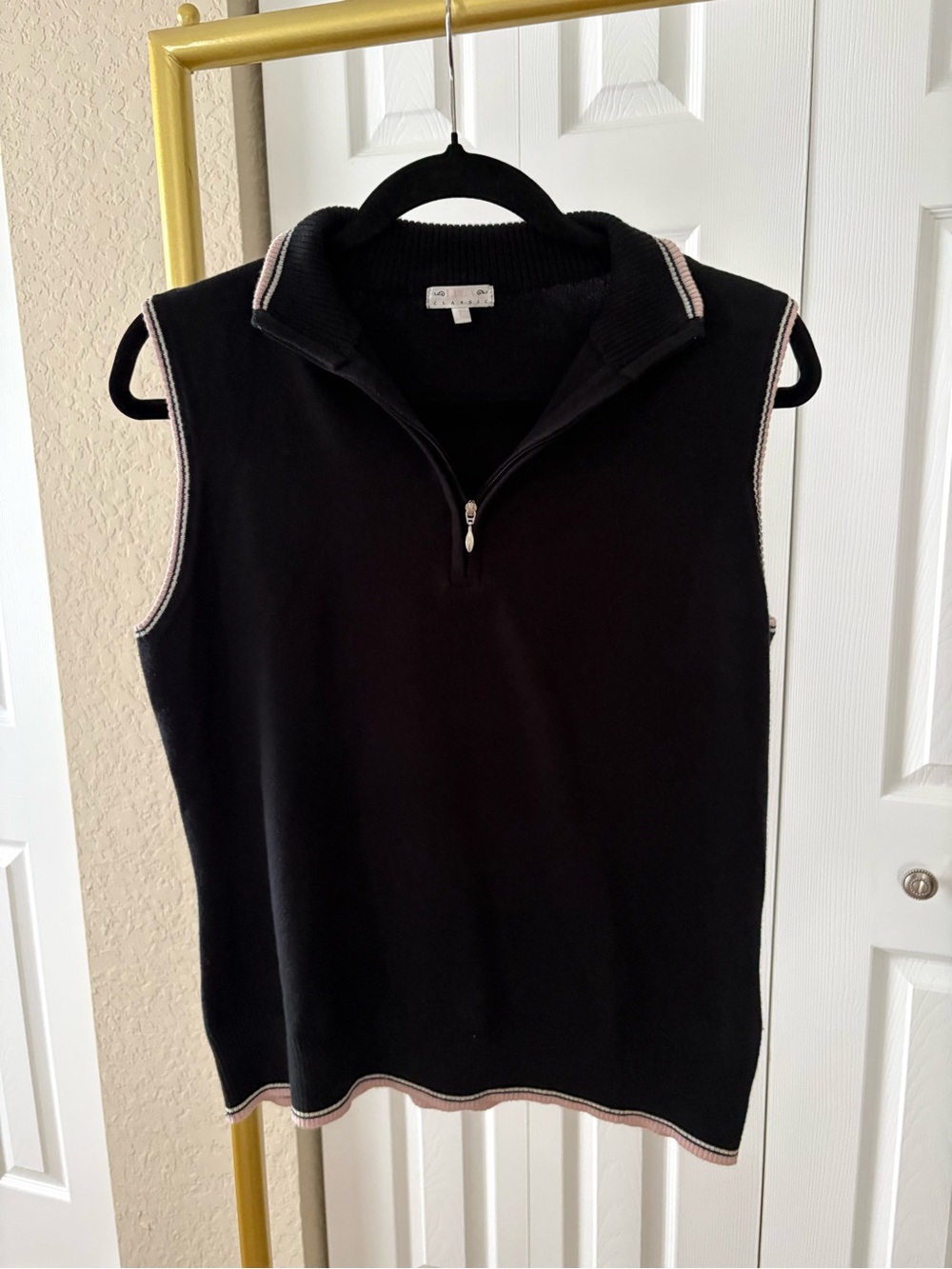 LPGA Polo Women’s Zip Collar Black Knit Contrast Piping Size XL‎ Sporty Golf